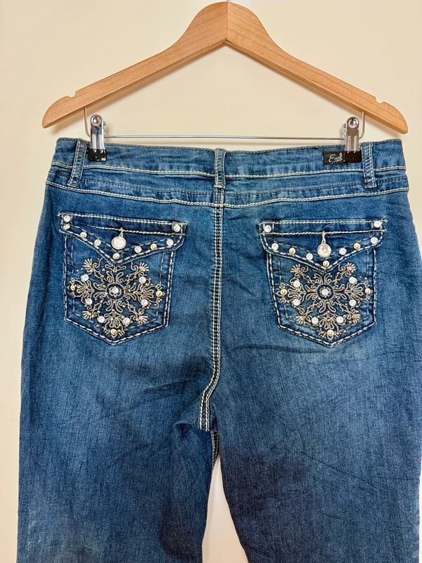 Earl Y2K Slim Bootcut Jeans Low Rise Embellished Pockets UK 14