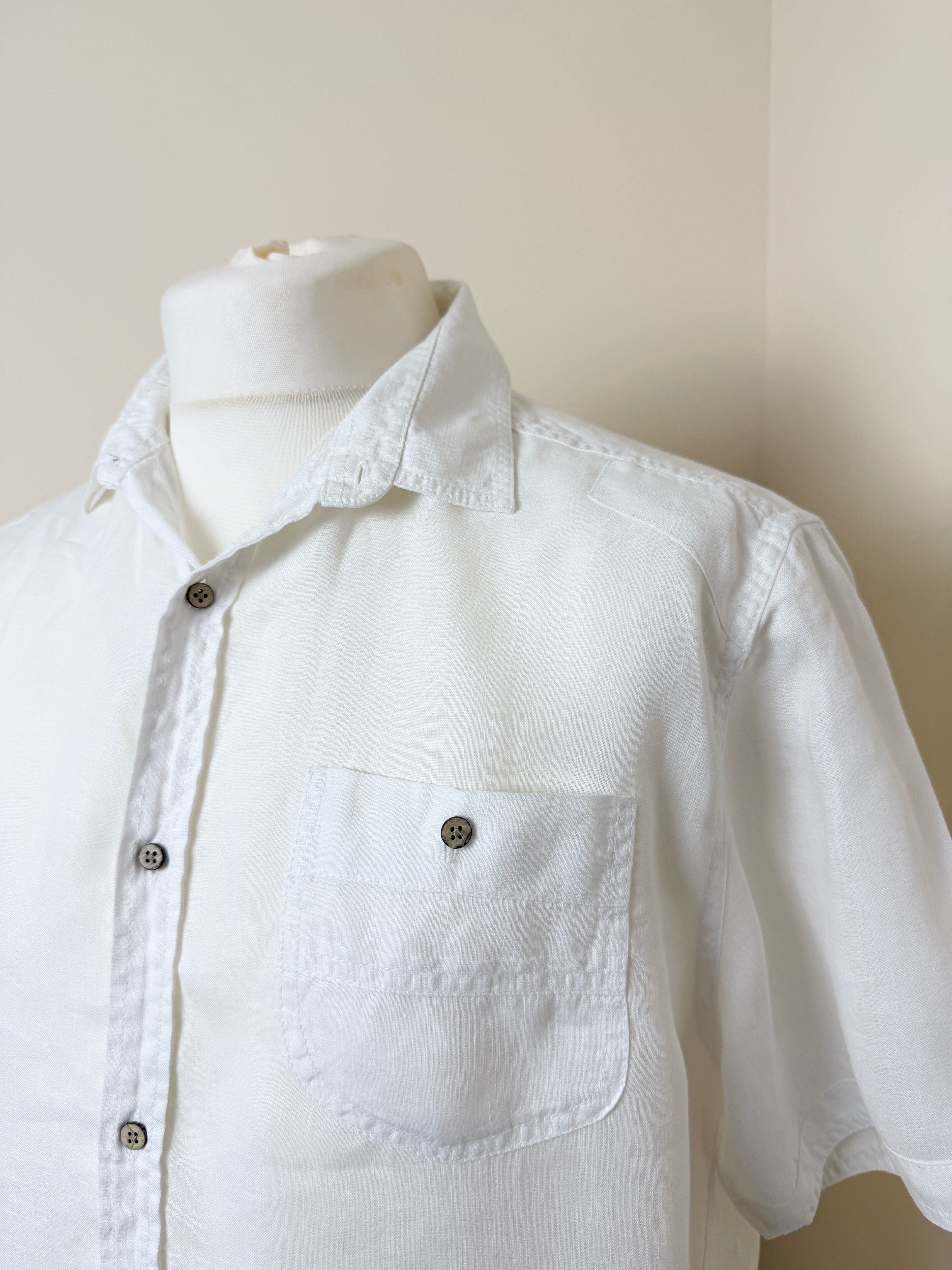 Next White 100% Linen Short Sleeve Shirt Mens Large