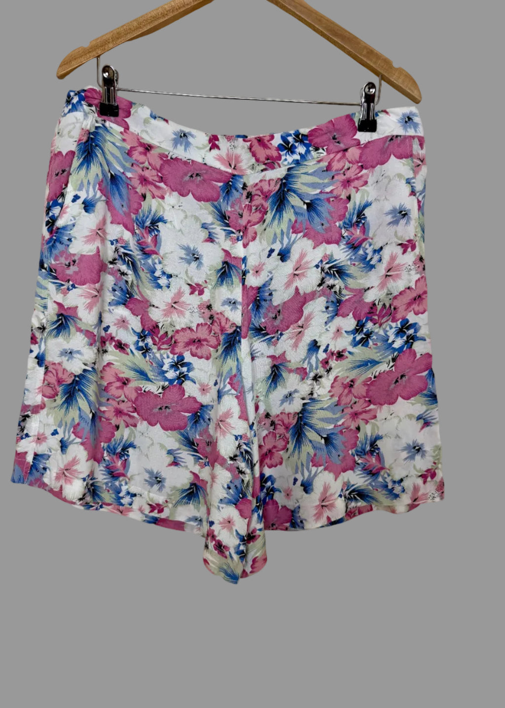 M&Co Pink Blue Tropical Floral Viscose Shorts UK 16