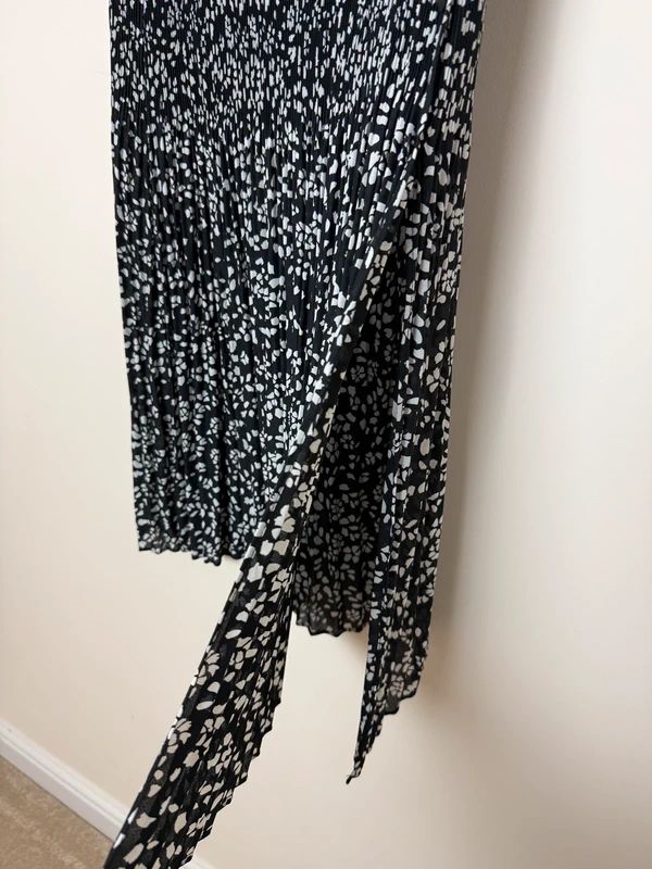 Topshop Black White Print Pleated Maxi Skirt Elasticated Waist UK10