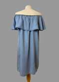 Peacocks Blue Chambray Bardot Dress UK14 Tencel Summer Midi