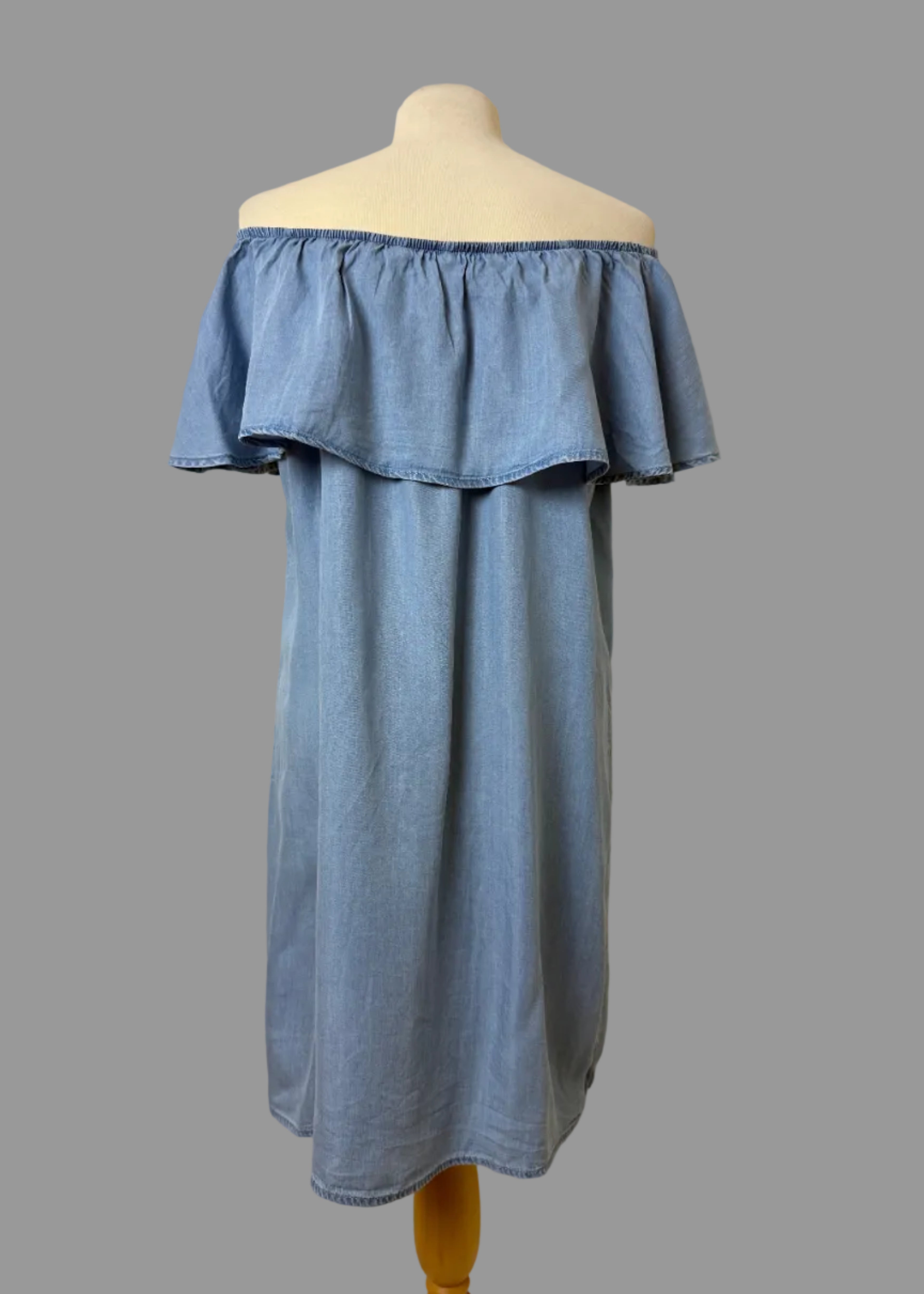 Peacocks Blue Chambray Bardot Dress UK14 Tencel Summer Midi