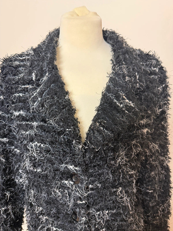 Just Elegance Black Shaggy Long Cardicoat - Size 14