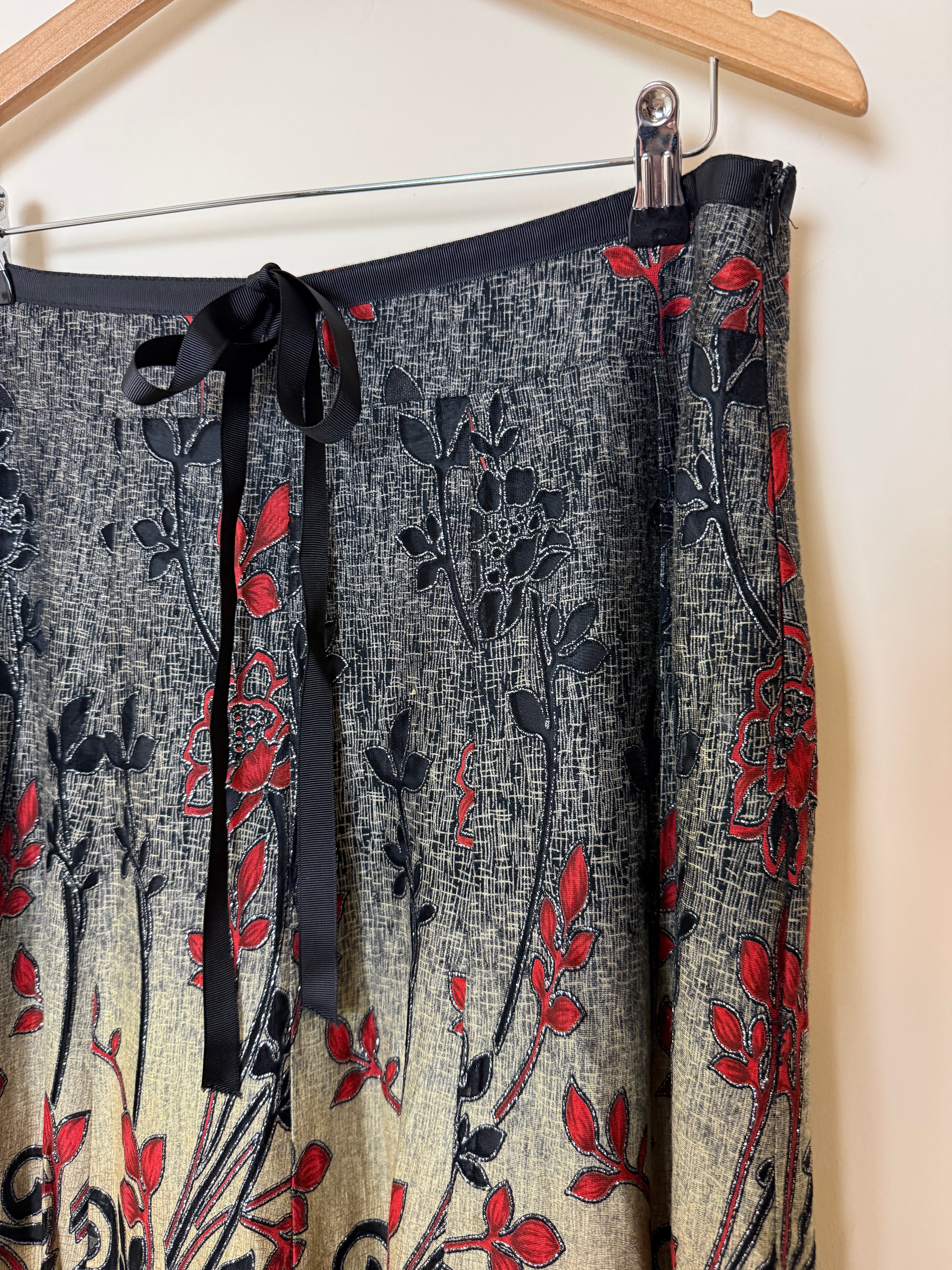 Vintage Floral Boho Midi Skirt Lace Hem Festival Artsy UK XL