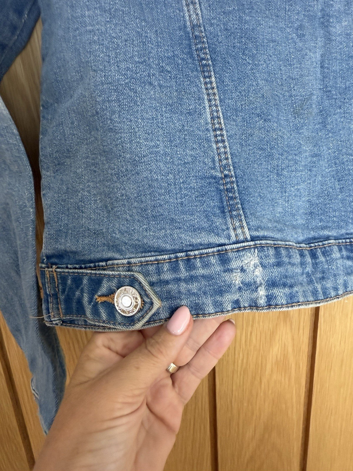 Denim & Co Distressed Cropped Denim Jacket - Size 8