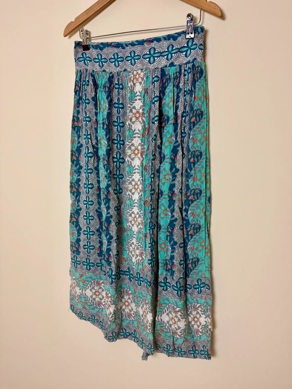 White Stuff Boho Maxi Skirt Turquoise Paisley Elastic Waist UK 12