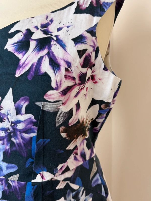 F&F Floral Pencil Dress Purple Black Pink Sleeveless Stretch UK14