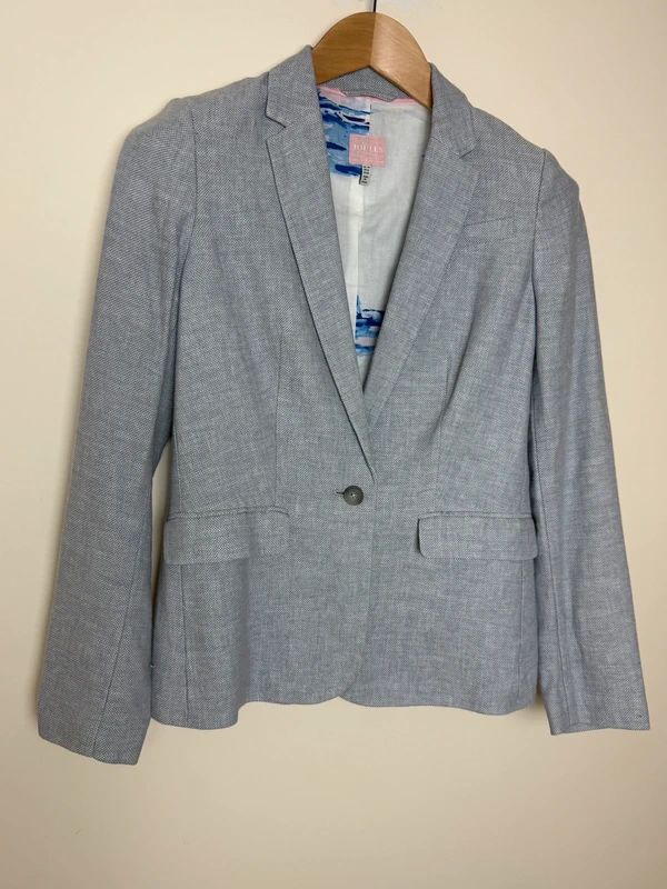 Joules Albury Grey Cotton Linen Blazer Floral Lined Tailored Jacket UK10