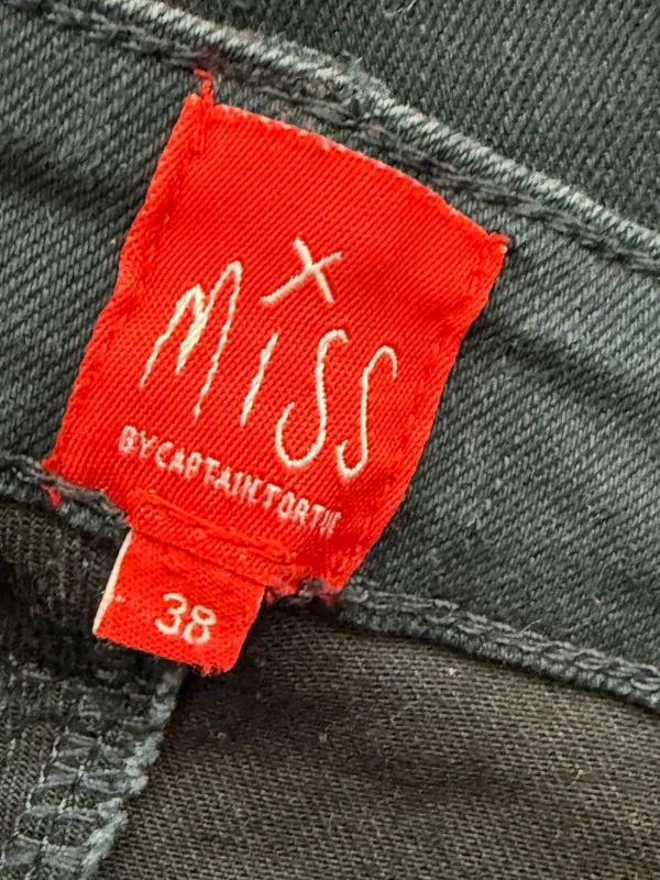 Miss Captain Tortue Dark Teal Coated Skinny Jeans UK 8 Faux Leather Panel