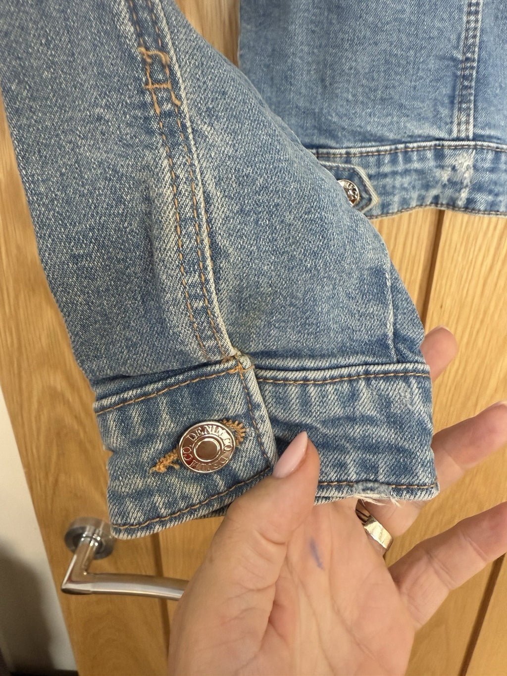 Denim & Co Distressed Cropped Denim Jacket - Size 8