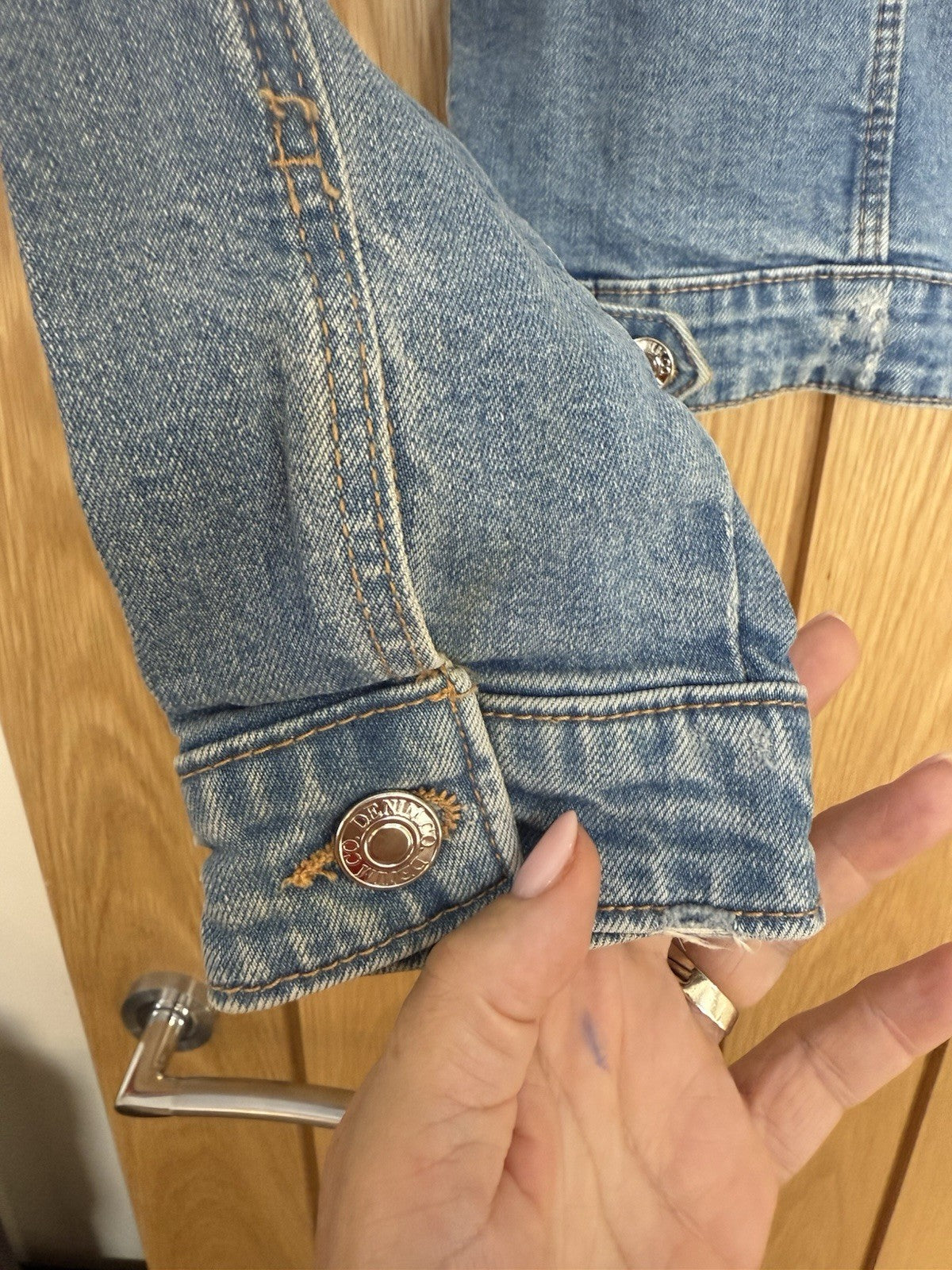 Denim & Co Distressed Cropped Denim Jacket - Size 8