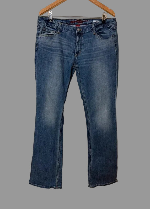 Arizona Bootcut Jeans UK16 Long Mid Wash Stretch Western Embroidered Pockets