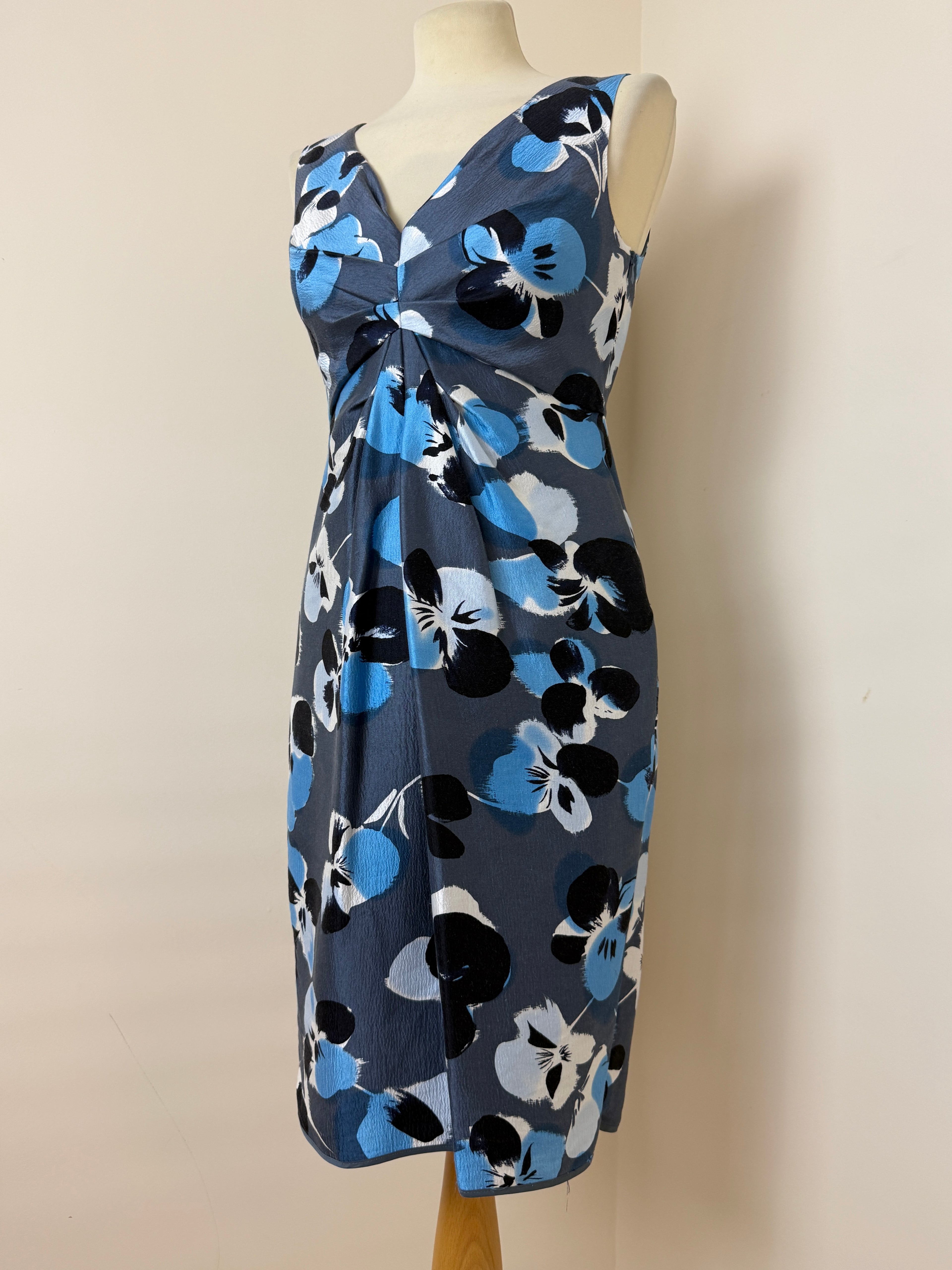 Fenn Wright Manson Petite Petuna Silk Blend Dress UK10 Floral Sheath V-Neck