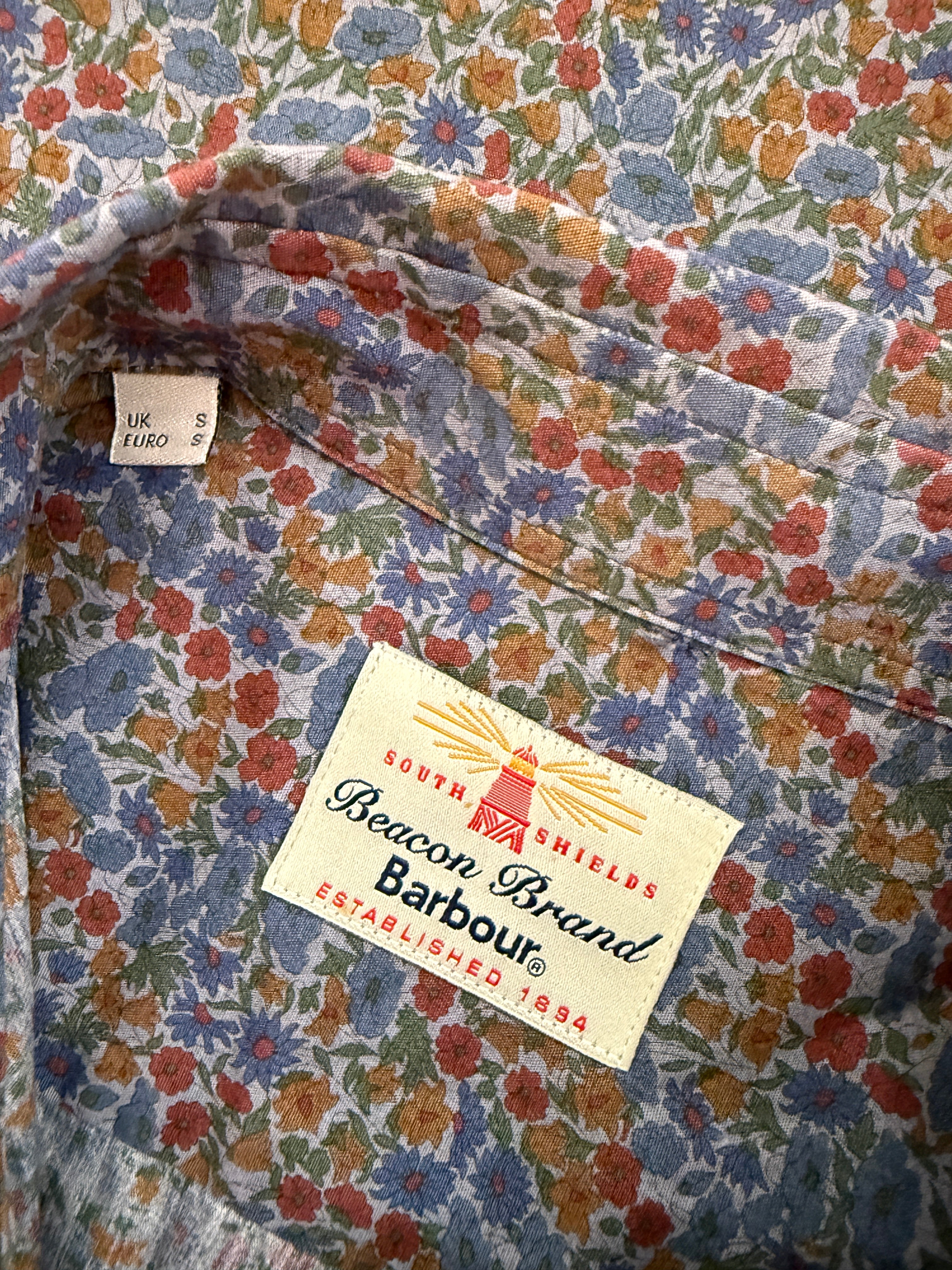Barbour Beacon Floral Cotton Shirt UK S Blue Liberty Print Button Up