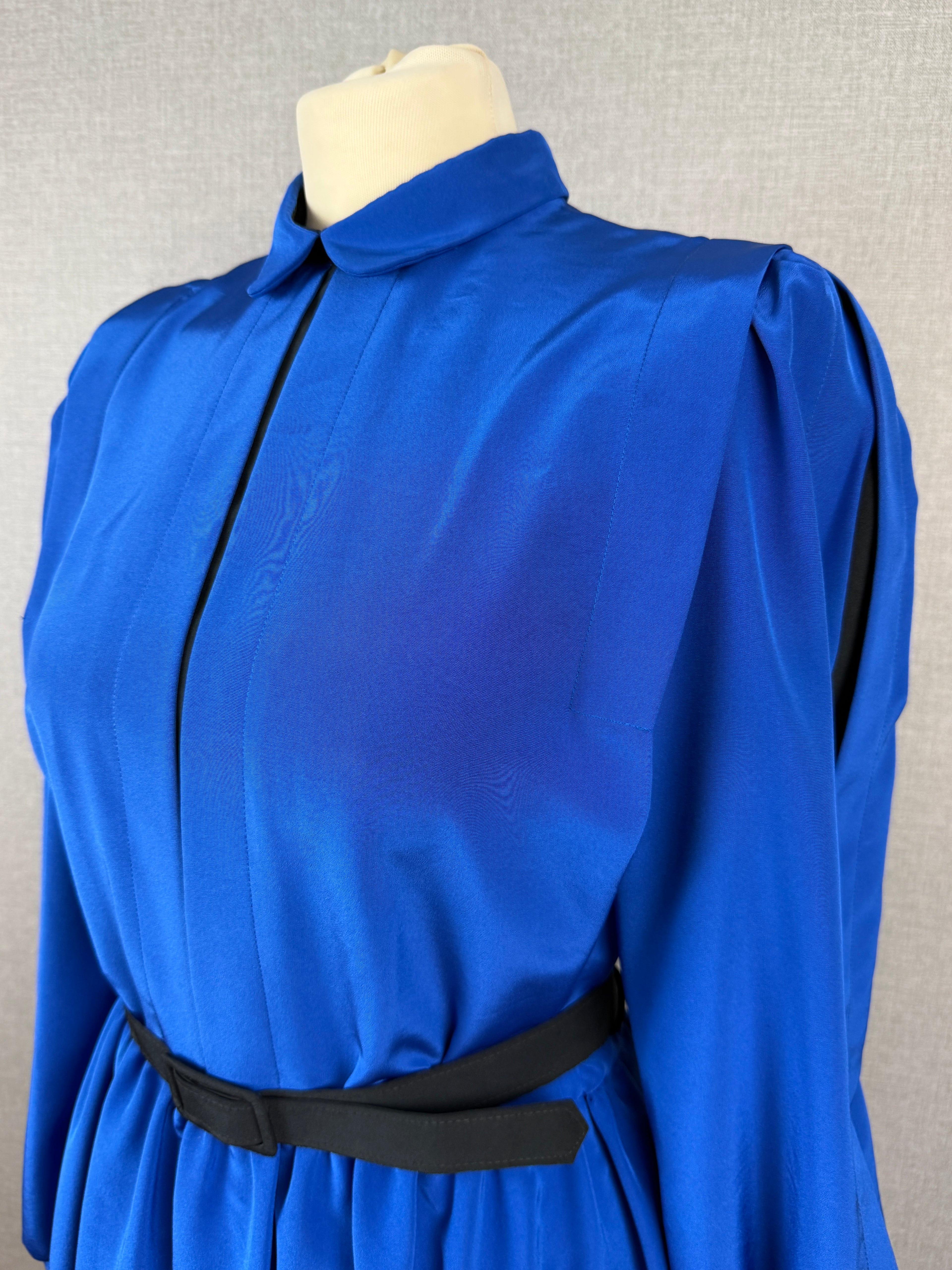 Kerena Royal Blue Belted Midi Dress UK 12 - Vintage