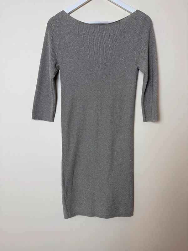 JOSEPH Silk Blend Ribbed Jumper Dress Metallic Bodycon Boat Neck UK Large