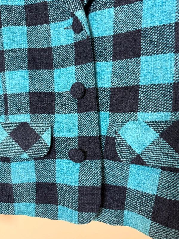 Parallel Blue Checked Blazer Jacket UK10 Wool Blend Notched Lapel Classic
