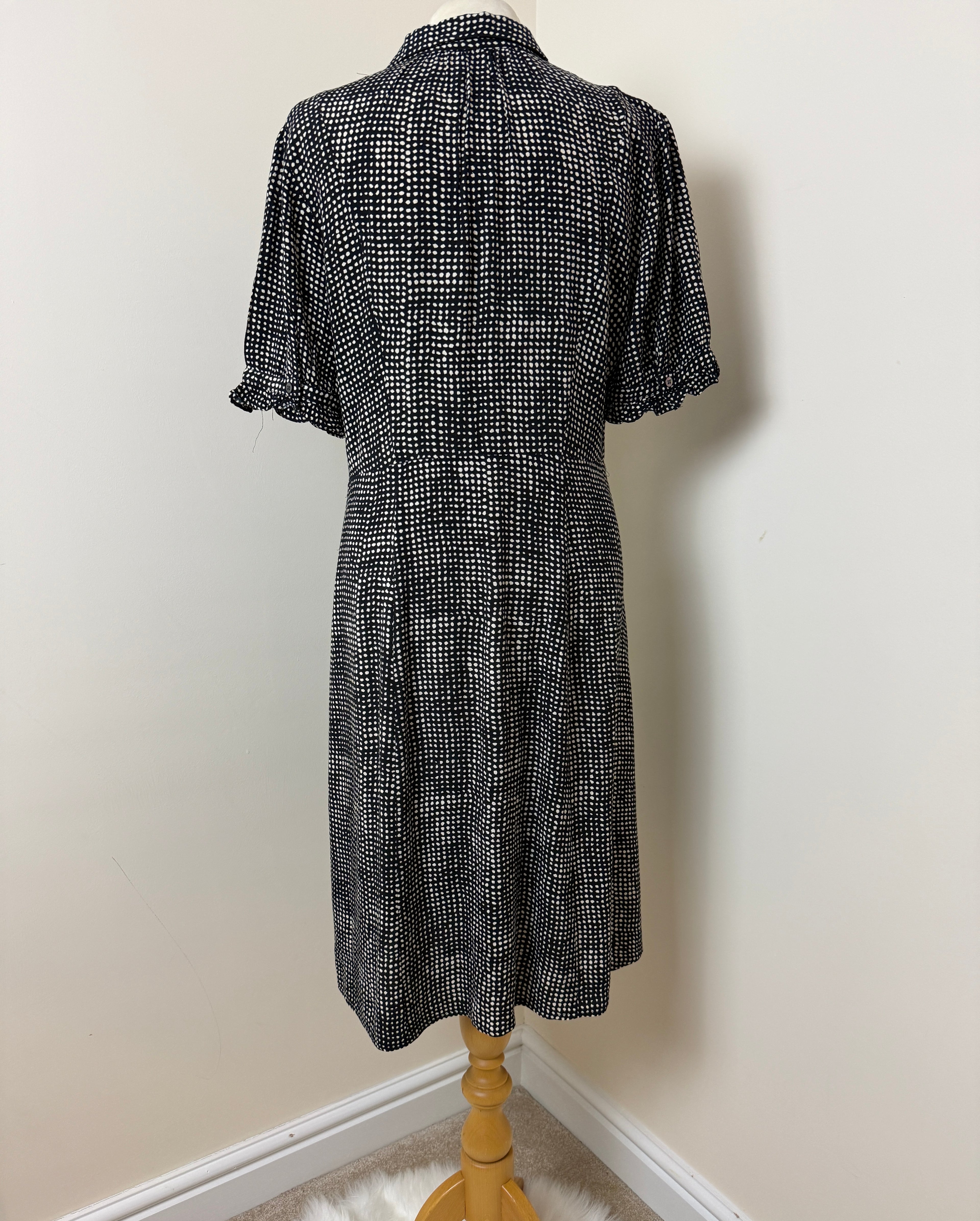 Whistles Black White Spot Print Long Sleeve Midi Shirt Dress UK 12 – Pre-Loved