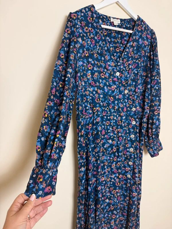 Monsoon Heather Blue Ditsy Print  Midi Tea Dress - UK18