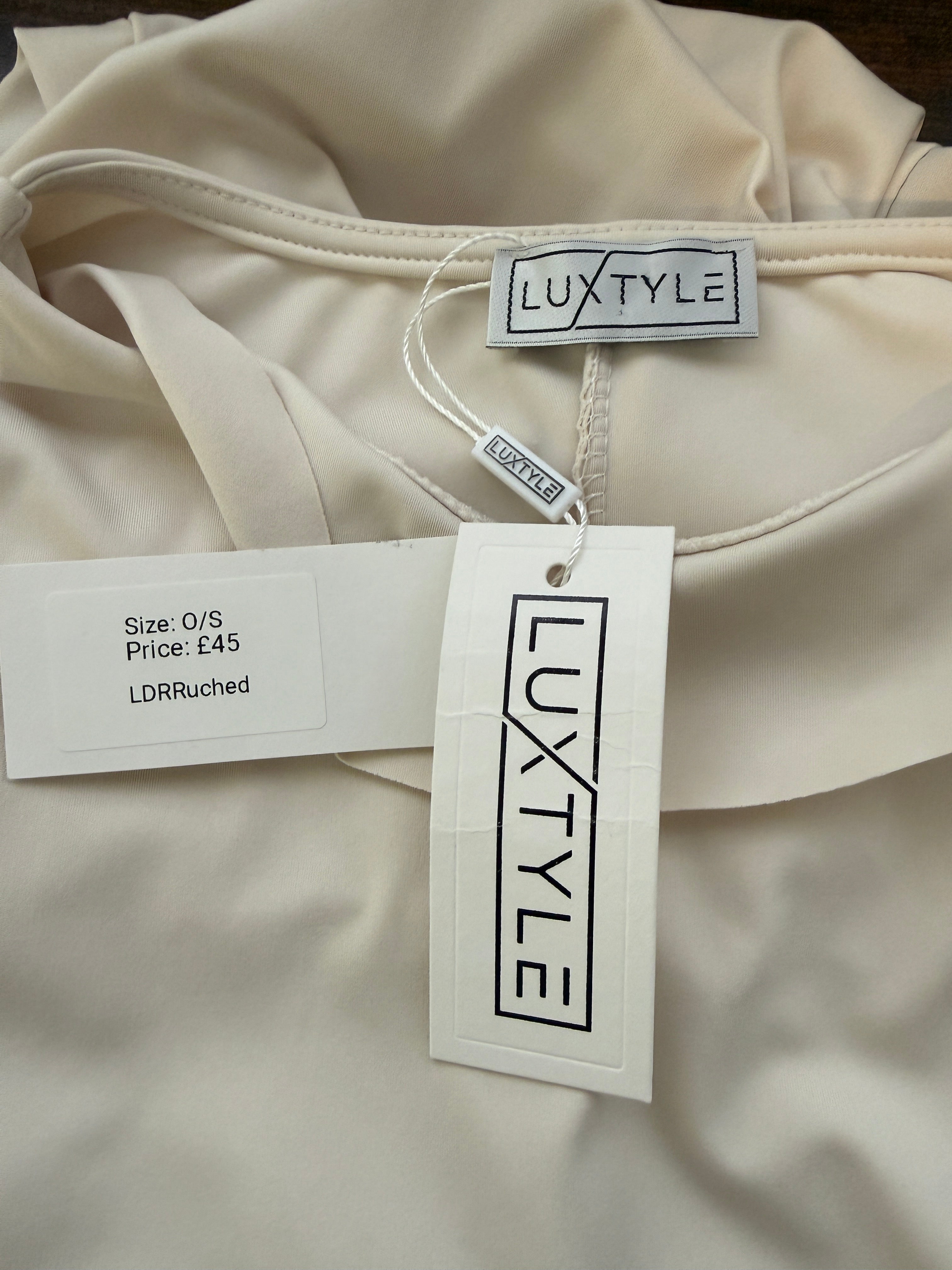 Luxtyle Ivory Draped Ruched Maxi Dress UK 10 Stretch BNWT