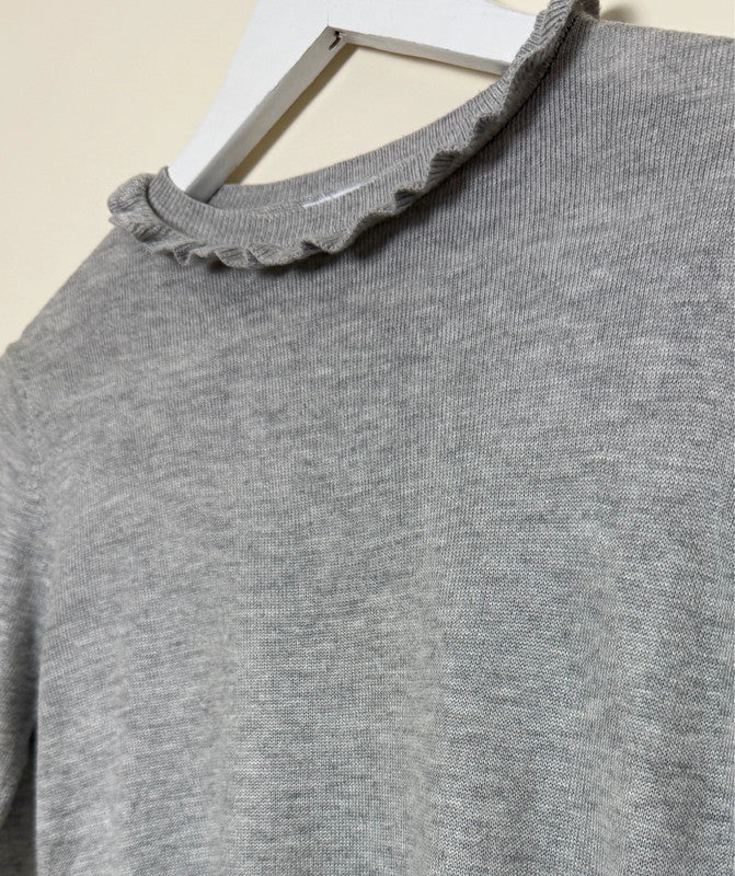 Warehouse Grey Ribbed Ruffle Neck Jumper - UK6