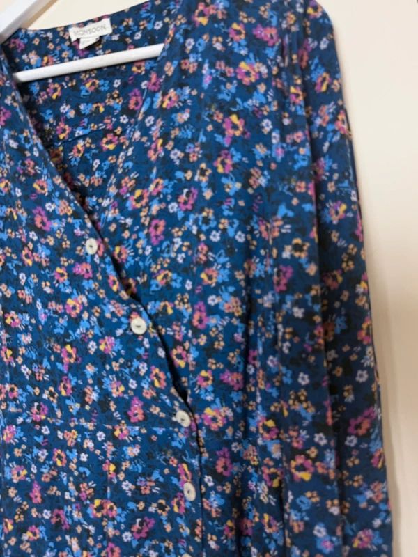 Monsoon Heather Blue Ditsy Print  Midi Tea Dress - UK18