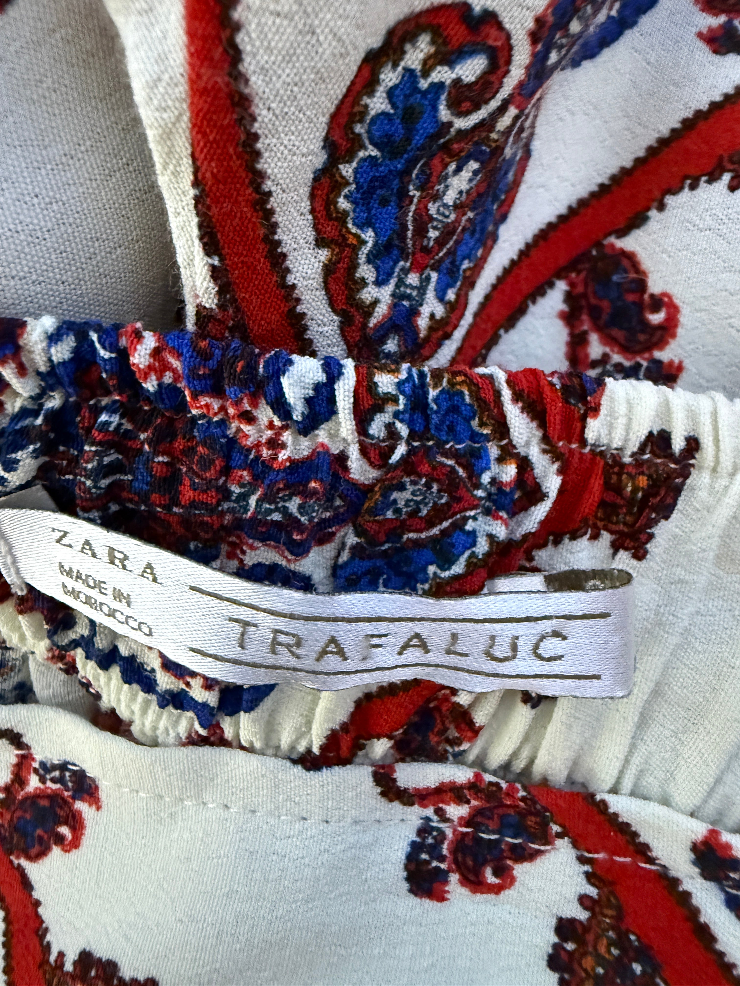 Zara Trafaluc Boho Paisley Wide Leg Trousers – Red Blue Print – Size M
