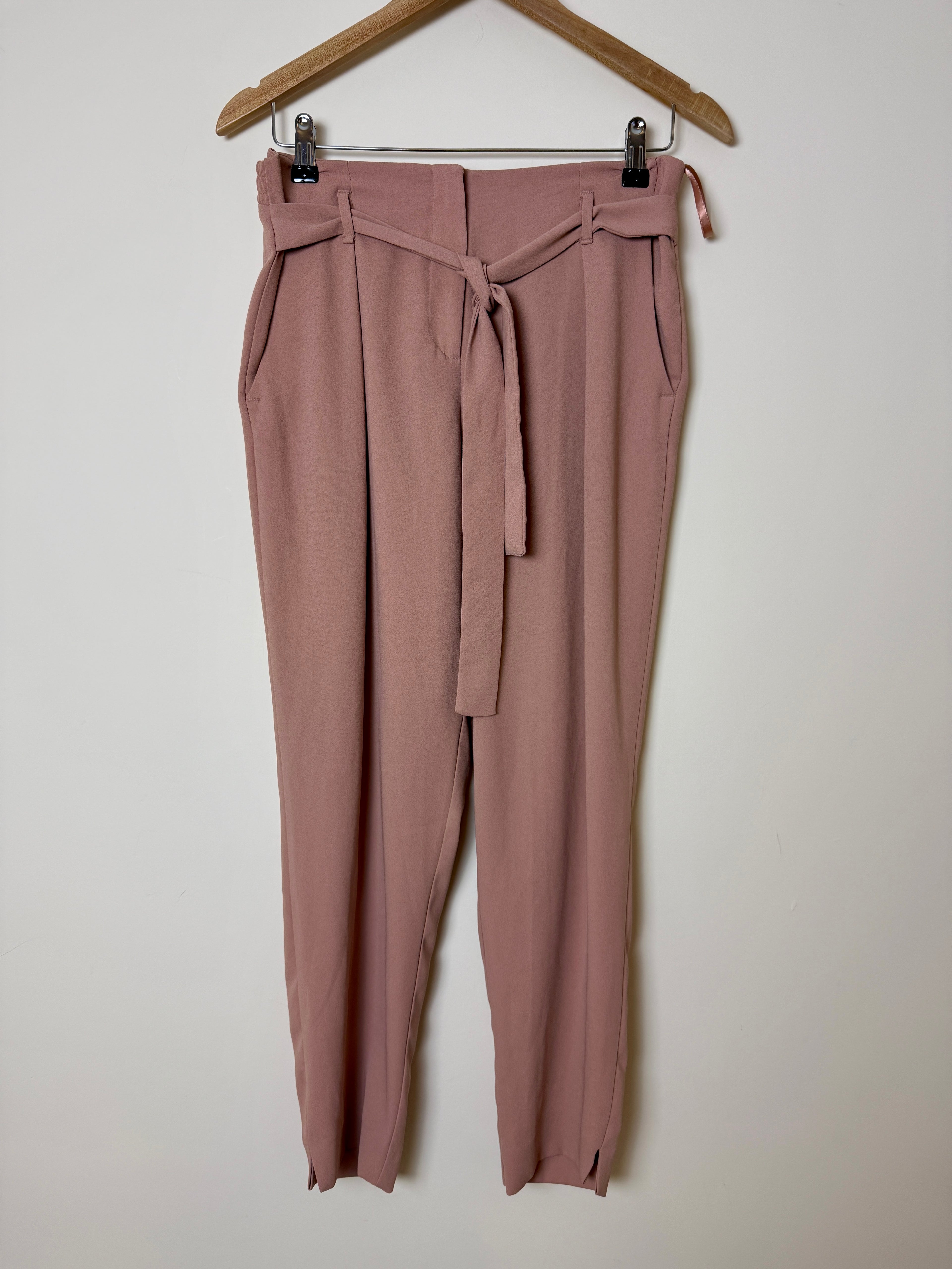 River Island Blush Pink Tie Waist Tapered Trousers UK12 Smart Casual