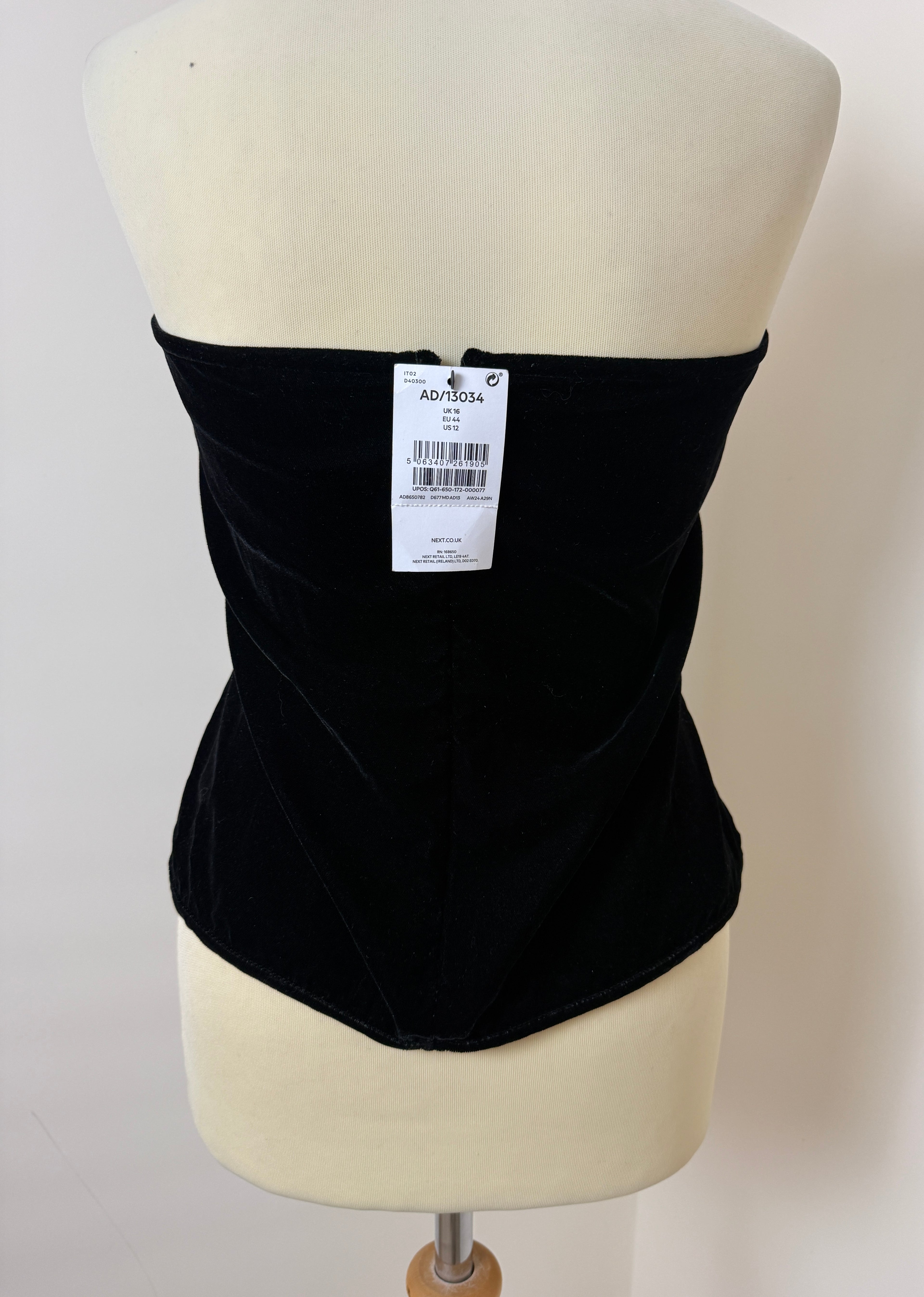 NEXT Black Velvet Pearl Bow Corset Bandeau Top  UK16