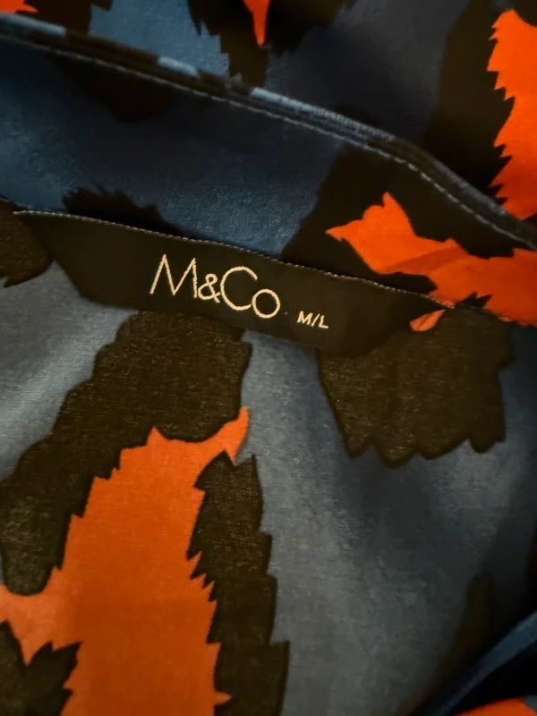 M&Co Blue Orange Leopard Print Longline Tunic Blouse Batwing V Neck UK