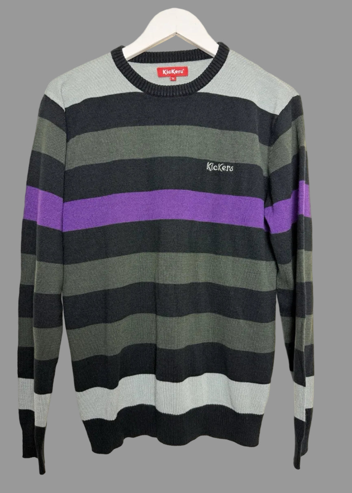 Kickers Vintage Striped Cotton Knit Jumper Black, Grey, Khaki, Purple - Med
