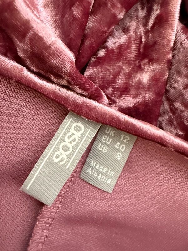 ASOS Purple Crushed Velvet Mini Dress Plunge V Neck Long Sleeve UK 12