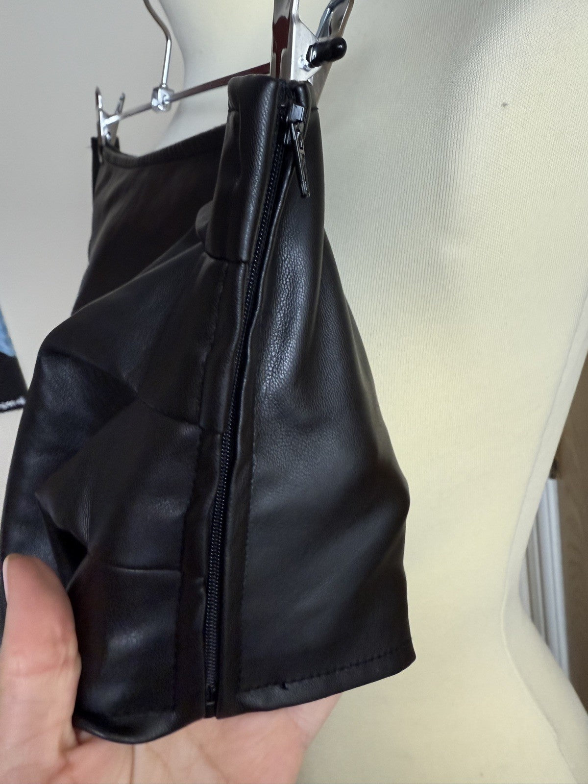 ASOS Black Faux Leather One Shoulder Crop Top  - Size 8