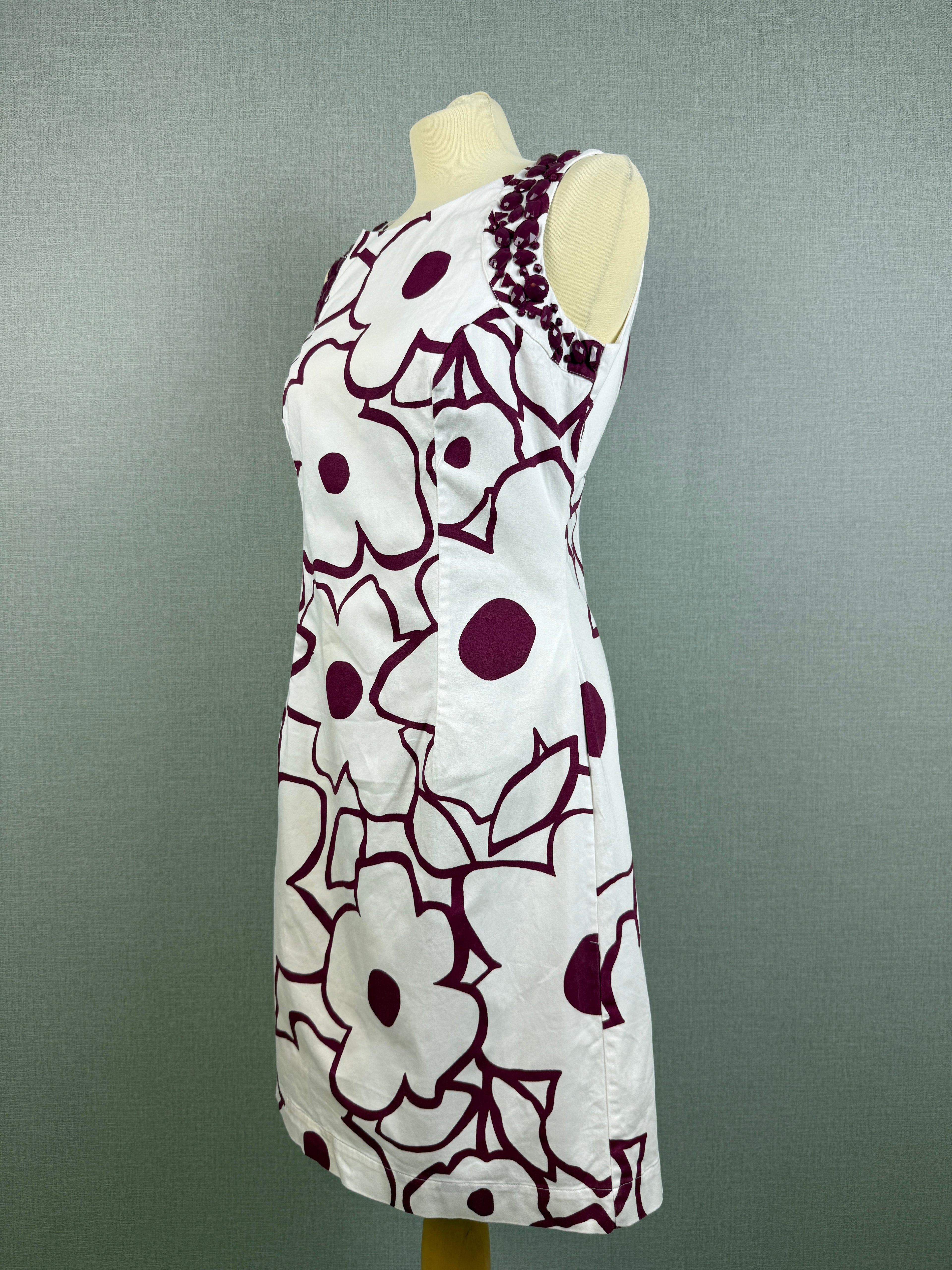 Roman White & Purple Floral Embellished Shift Dress UK 10 – Preloved