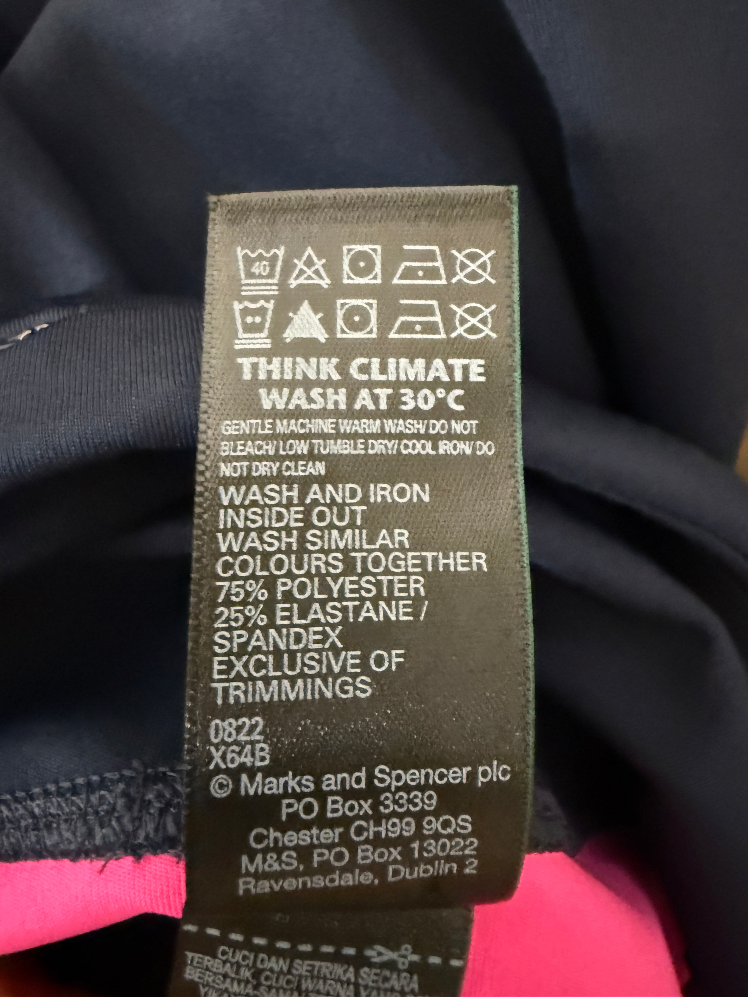 M&S Goodmove Navy Pink Cropped Gym Leggings UK12 Activewear