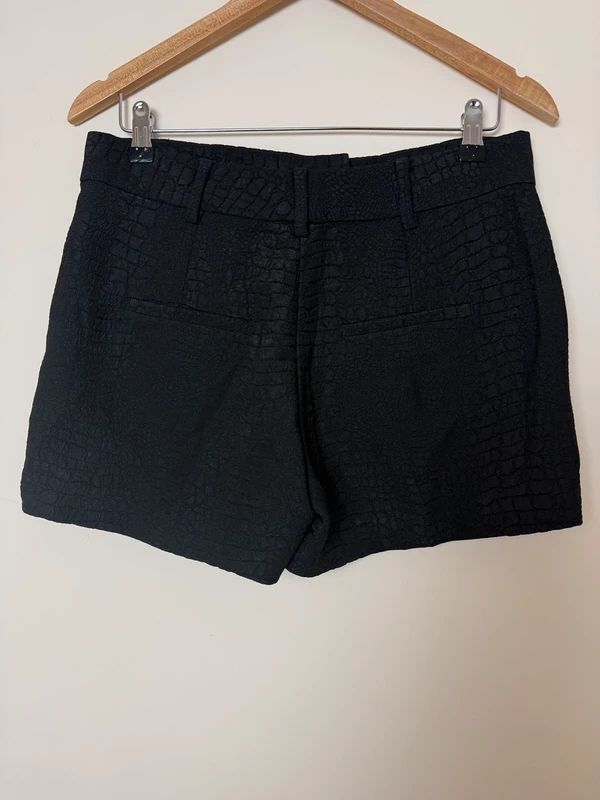 French Connection Black Croc Effect Tailored Shorts UK10 Textured Structured