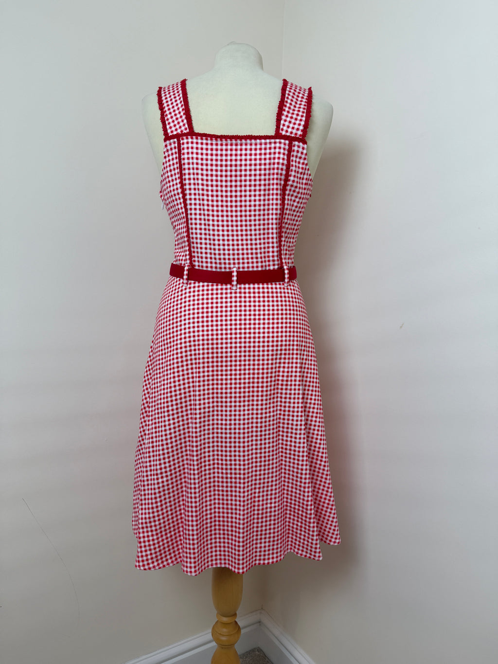 Joe Browns Red White Gingham Midi Dress UK10 Retro Picnic Belted Summer