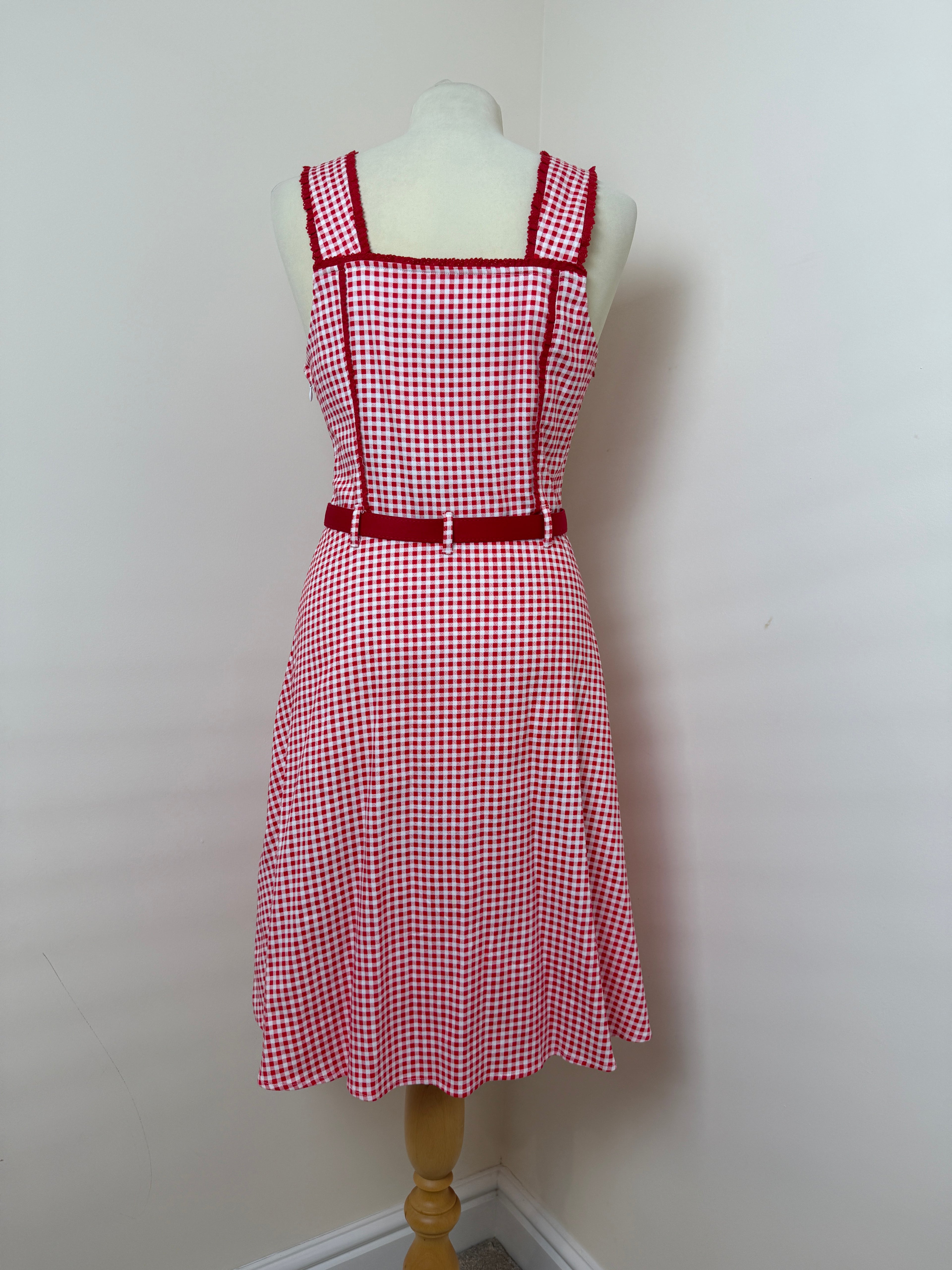 Joe Browns Red White Gingham Midi Dress UK10 Retro Picnic Belted Summer