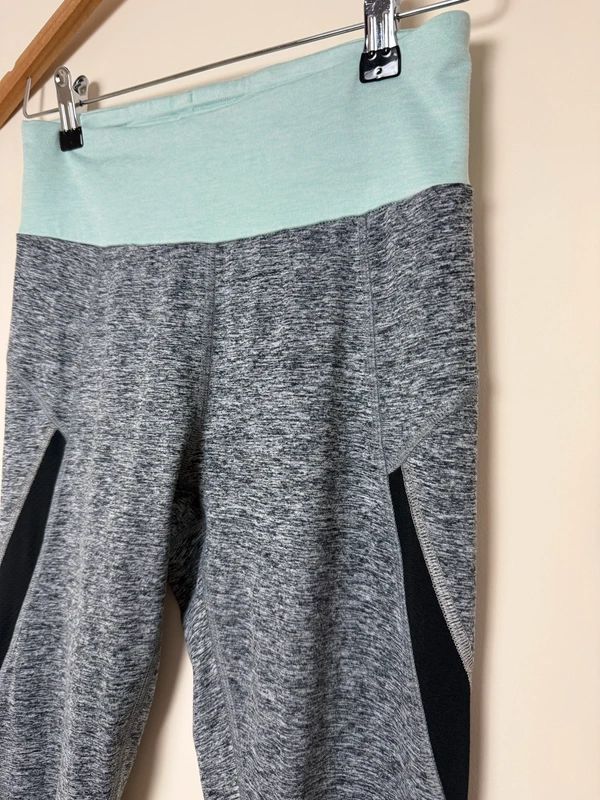M&S Grey Marl High Waisted Gym Leggings UK10 Mint Green Band