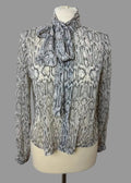 Mango Snake Print Blouse Black White Sheer Tie Neck Long Sleeve Small