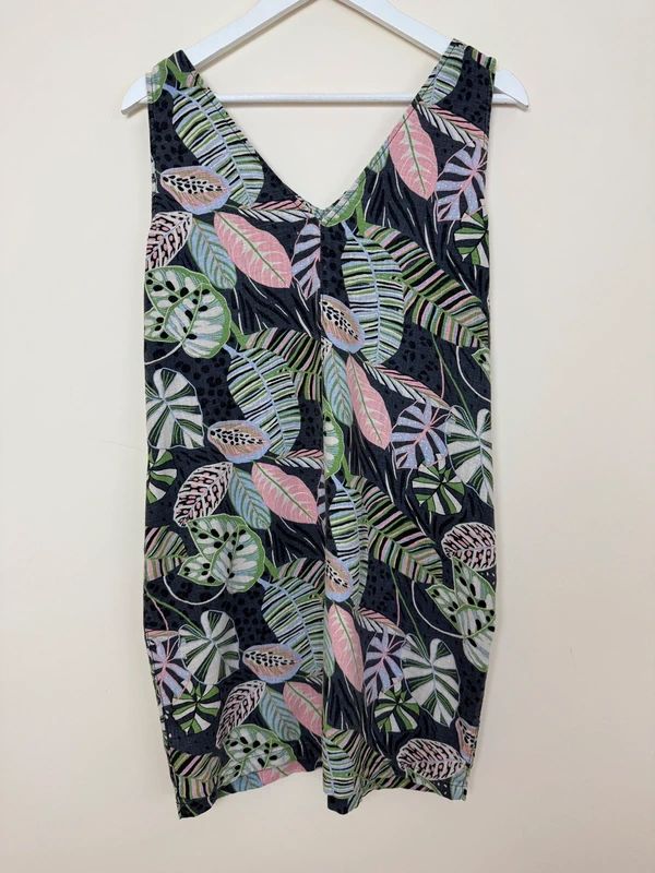 Next Linen Blend Tropical Print Shift Dress UK 10 Petite Loose Fit