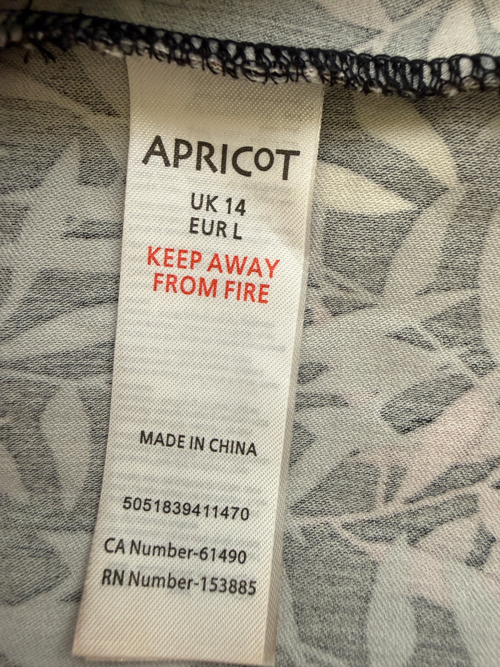 Apricot Black Leaf Print Bodycon Dress UK14 Sleeveless Ruched Waist