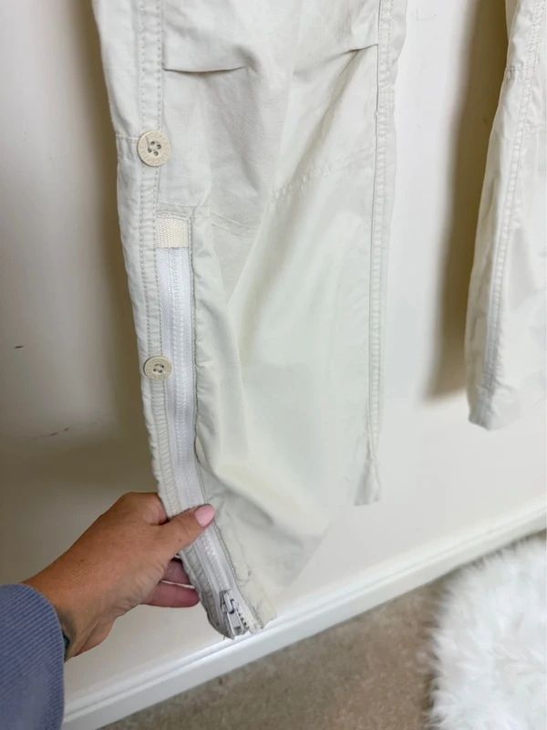 Fat Face Cargo Trousers Beige Turn Up Zip Ankle Adjustable Waist UK18 Long