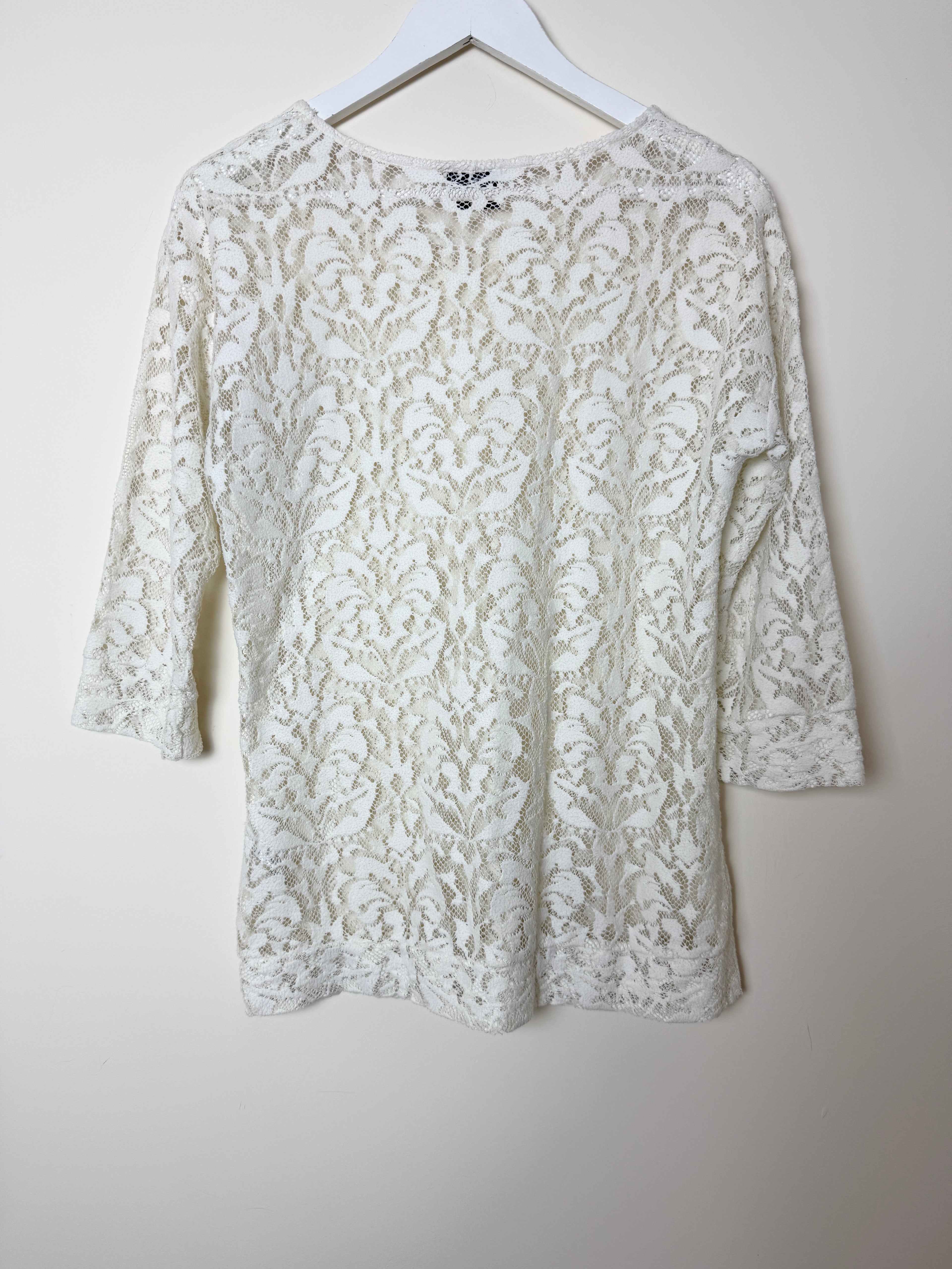 Next My Essentials Cream Floral Lace 3/4 Sleeve Top UK10