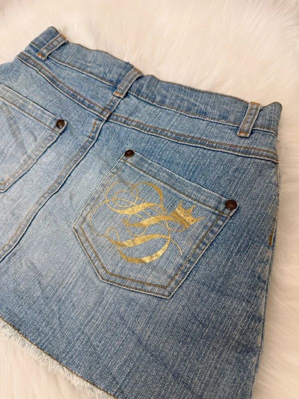 Girls Stuff Hilary Duff Y2K Patchwork Denim Micro Mini Skirt Studded Low Rise W24