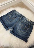 ReRock Express Y2K Western Denim Shorts Dark Wash Embroidered Contrast Stitch UK12