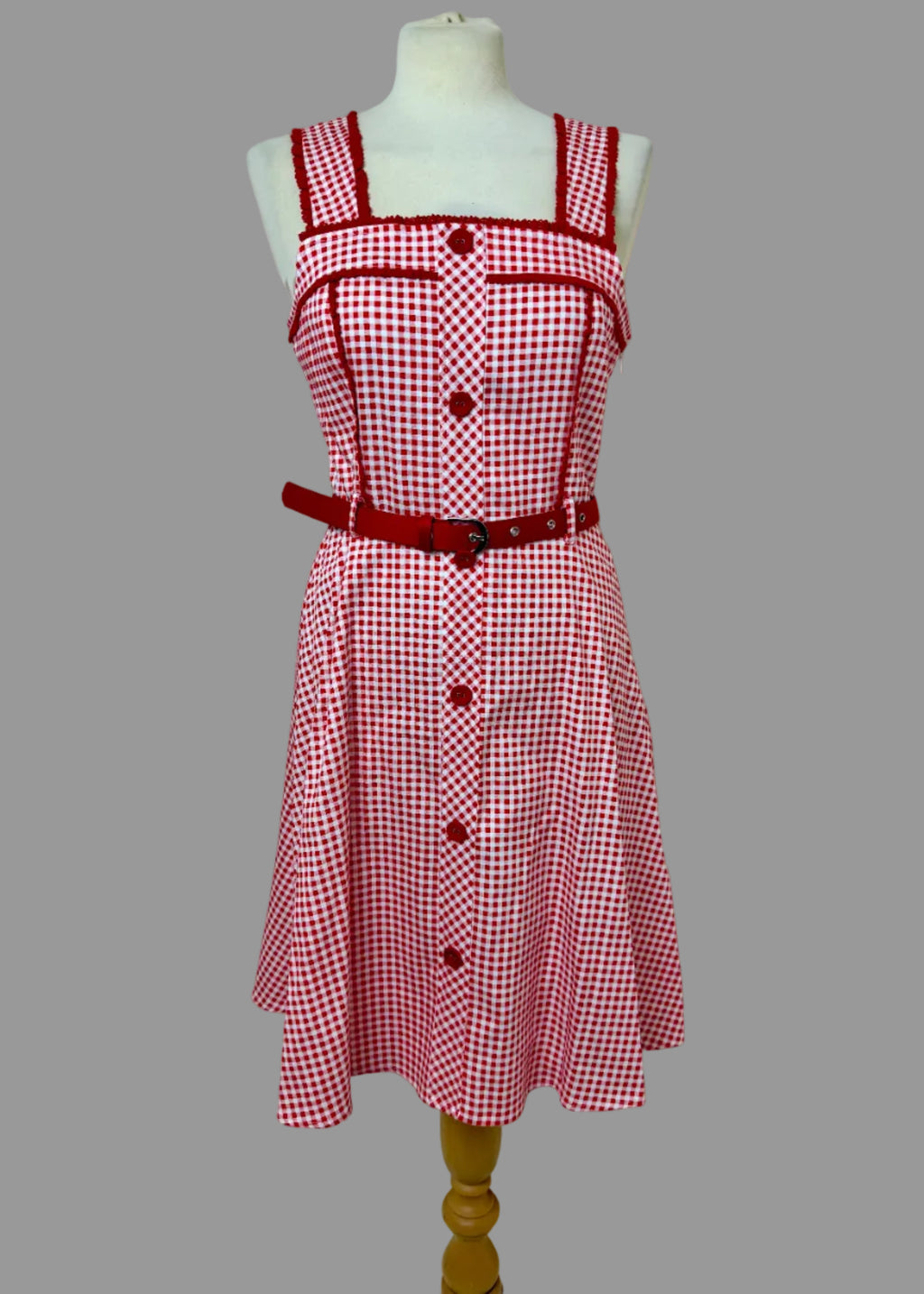 Joe Browns Red White Gingham Midi Dress UK10 Retro Picnic Belted Summer