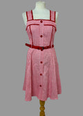 Joe Browns Red White Gingham Midi Dress UK10 Retro Picnic Belted Summer
