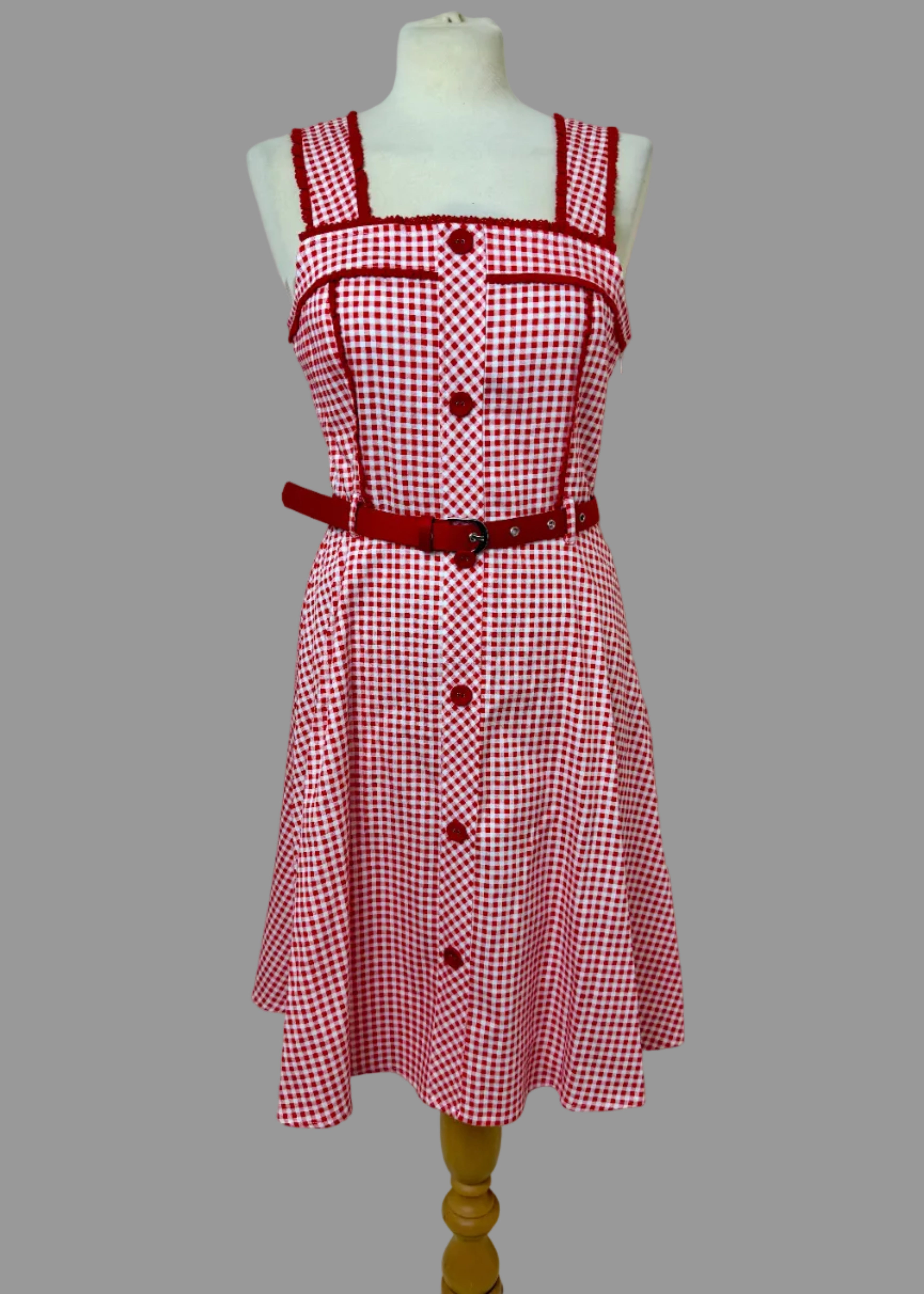 Joe Browns Red White Gingham Midi Dress UK10 Retro Picnic Belted Summer