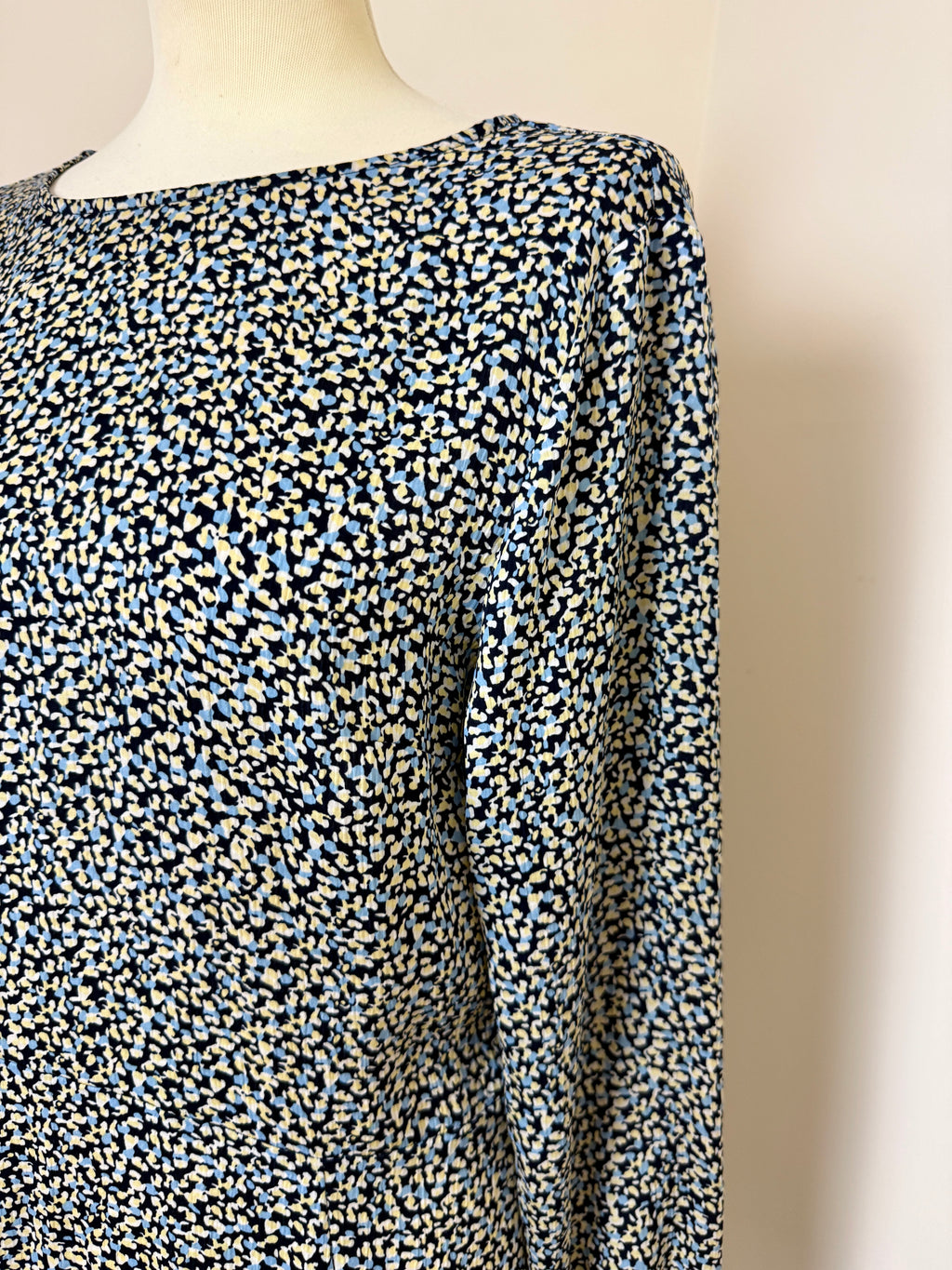 H&M Blue Yellow Dainty Print Open Back Midi Tea Dress - UK12
